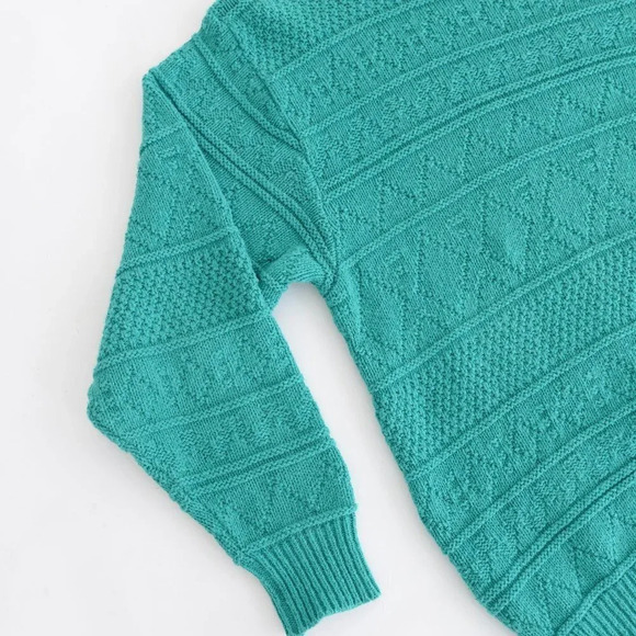 Vintage Parkhurts Teal 60% Cotton Knit Crewneck Sweater Size Large - Picture 8 of 12